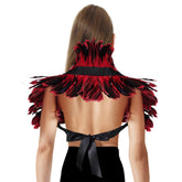 Women Colorful Feather Cape Shawl Ribbons Set Halloween Cosplay Costume Accessories